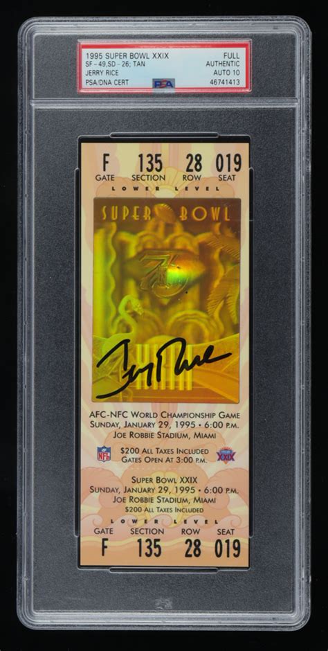 Jerry Rice Signed 1995 NFL Super Bowl XXIX Ticket (PSA) | Pristine Auction