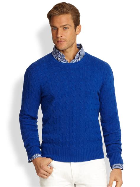 Lyst - Polo Ralph Lauren Cableknit Cashmere Sweater in Blue for Men