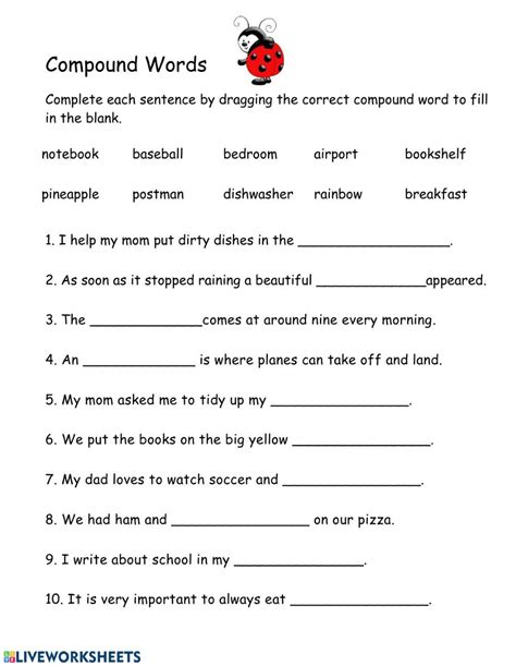 Compound Words - Interactive worksheet | Compound words worksheets, Compound words, Nouns worksheet