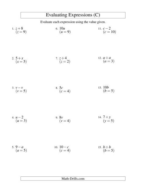 Evaluating One-Step Algebraic Expressions with One Variable and No Exponents (C)