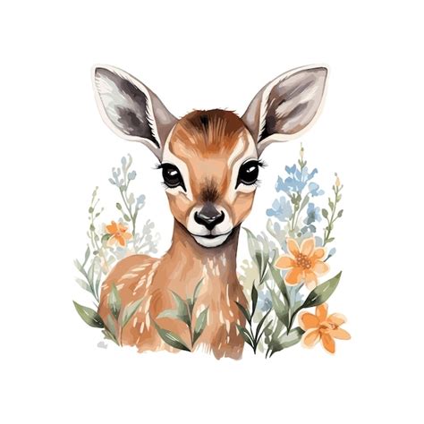 Premium Vector | Cute springbok with watercolor flower design cute ...