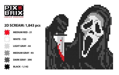 SCREAM MASK 2D - PIX BRIX INSTRUCTIONS in 2022 | Pixel art, Pokemon cross stitch patterns ...