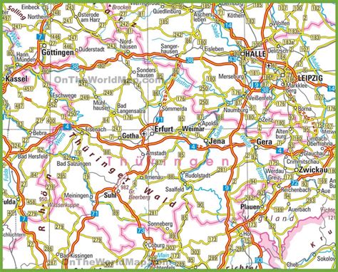 Thuringia road map - Ontheworldmap.com