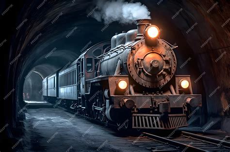 Premium AI Image | Steam locomotive in a tunnel at night