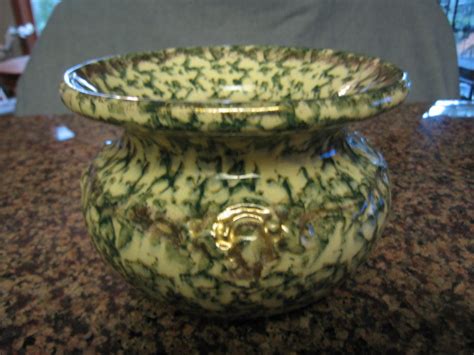 Antique Spongeware Cuspidor Green