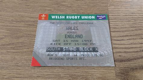 Wales v England 1997 Rugby Ticket - Rugbyreplay