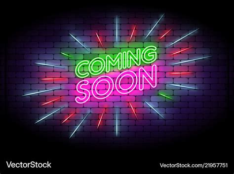 Coming soon with rays neon sign realistic neon Vector Image