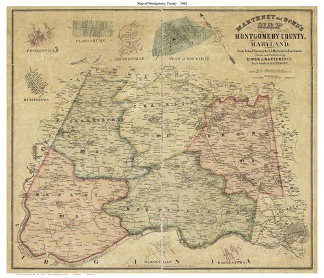 Montgomery County, Maryland 1865 by Simon J. Martenet Old Wall Map ...