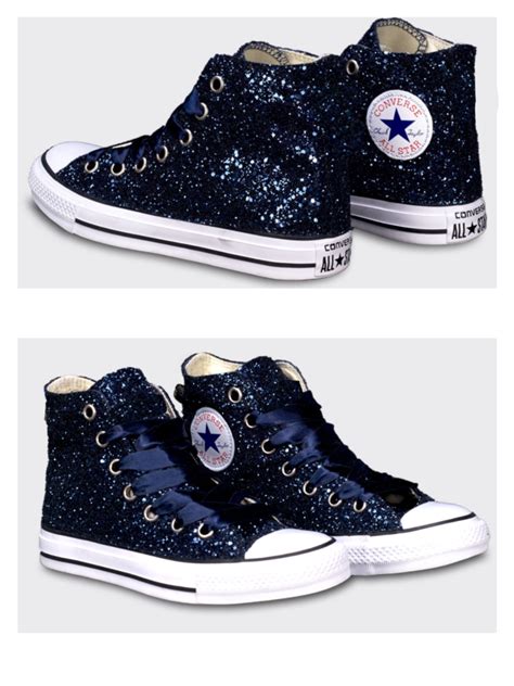 Women's Sparkly Glitter Converse All Stars High Top - Navy Blue | Glitter converse, All star ...