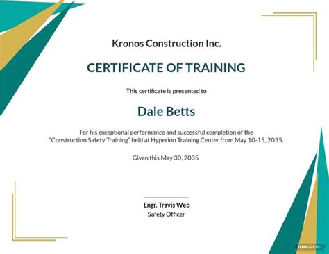 a certificate for training is shown in this image