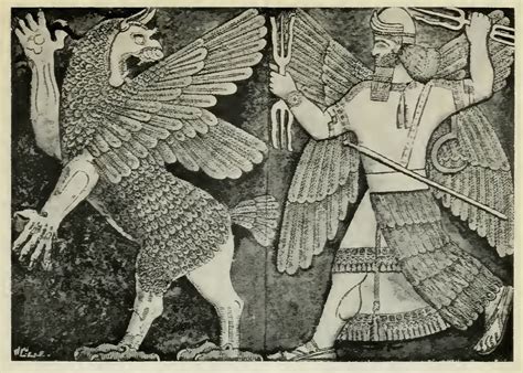 Marduk and Tiamat,—representing the conflict of a storm god against a monster symbolical of ...