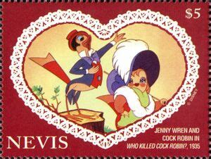 Stamp: Jenny Wren and Cock Robin in "Who killed Cock Robin?", 1935 ...