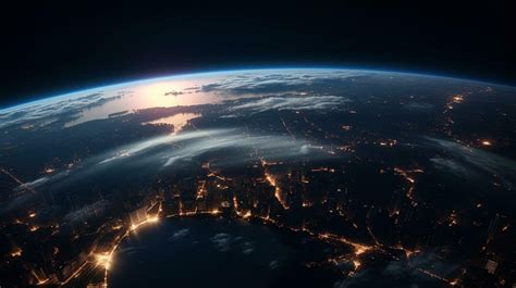 Satellite view of the planet Earth at night. 3D rendering generative ai ...