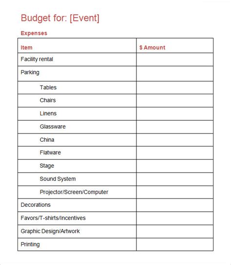 Google Sheets Event Budget Template