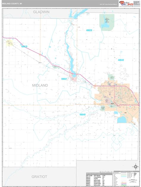 Midland County, MI Wall Map Premium Style by MarketMAPS