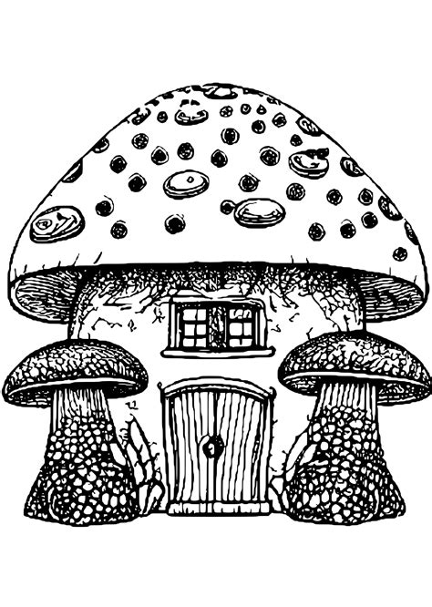 Mushroom House Coloring Page · Creative Fabrica