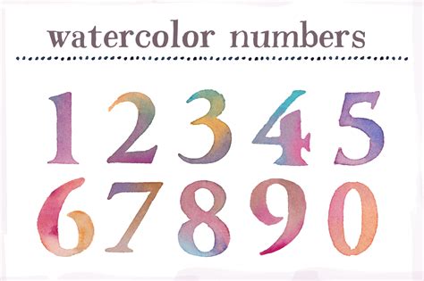 Watercolor Numbers Clip Art