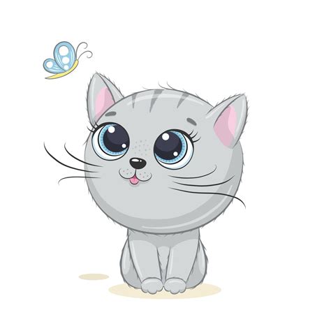 Cute baby cat with butterfly. Vector cartoon illustration. 3242214 ...