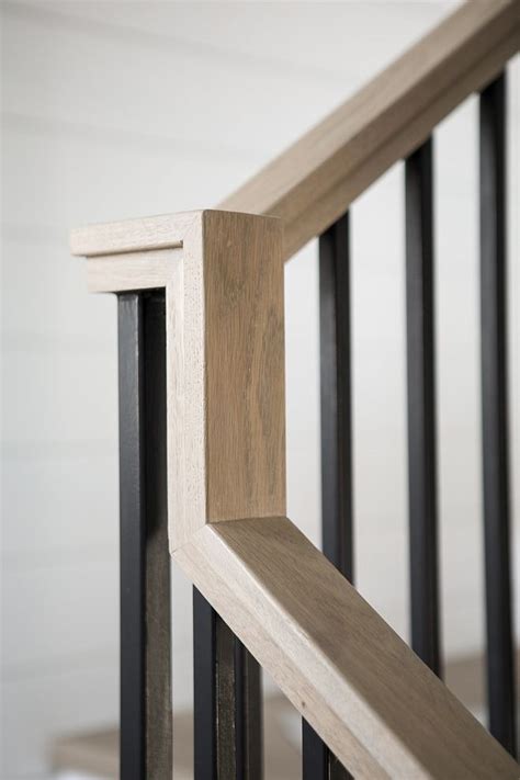 Stair Rift White Oak handrail with a custom stain - mimic this metal spindles with dark stain ...