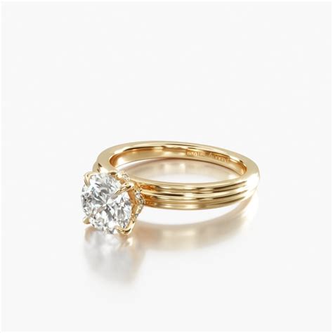 14K Yellow Gold Sculpted Hidden Halo Solitaire Engagement Ring-18126y14