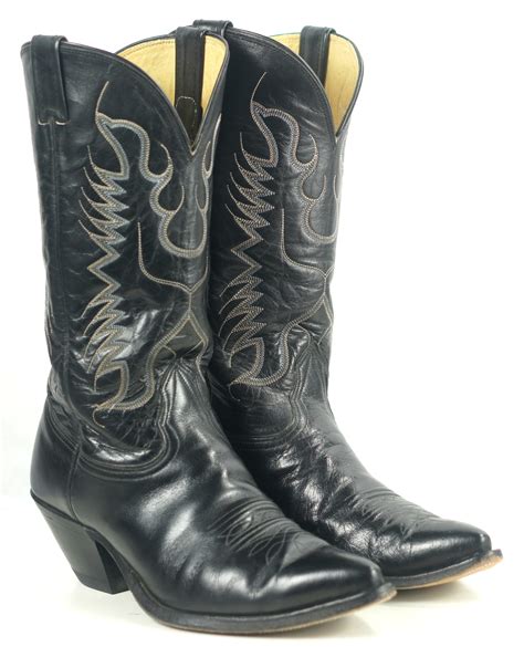 Nocona Black Leather Pointy Toe Cowboy Western Boots Vintage US Made Men's 11 EE 2e | oldrebelboots