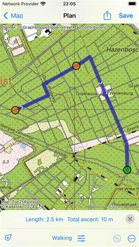 Planning a route by manually creating route points on the map — Topo GPS manual iOS