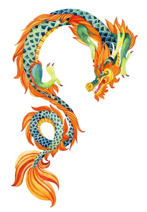 Chinese Dragon. Traditional symbol of dragon. Watercolor hand painted illustration. Poster ID ...