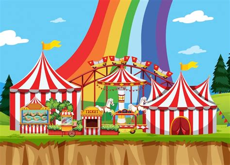 Free Vector | Circus scene with rainbow in the sky