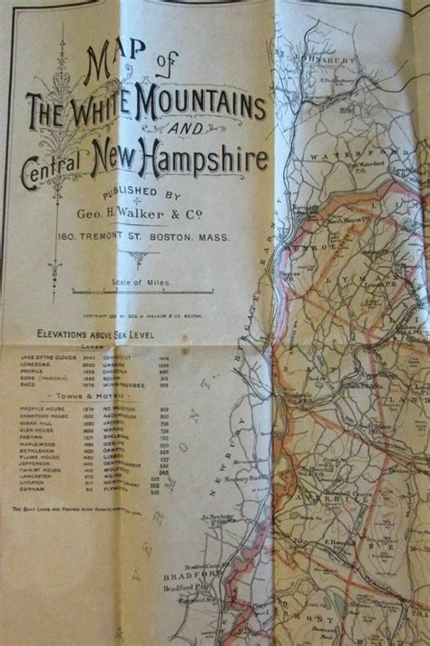 White Mountains New Hampshire 1893 old Tourist map folding pocket color ...