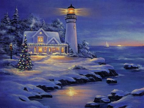 Lighthouse Christmas Wallpaper - WallpaperSafari