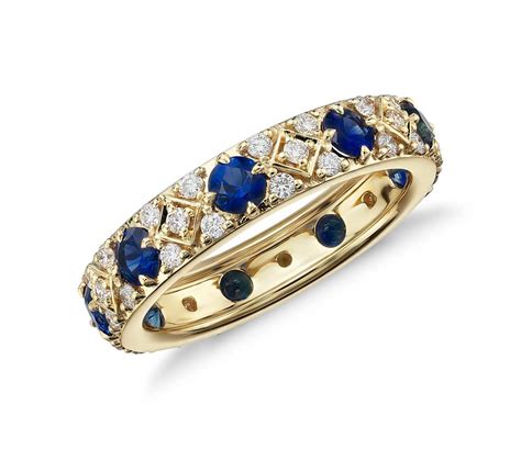 Sapphire and Diamond Eternity Ring in 18K Yellow Gold - Tanary Jewelry