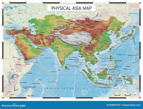 Mapa físico de Asia ilustración del vector. Ilustración de clasificado - 80885750