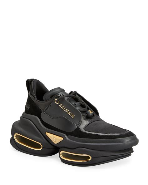 Balmain BBold Mixed Leather Fashion Sneakers | Neiman Marcus