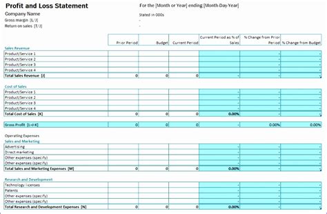 10 P and L Excel Template - Excel Templates - Excel Templates