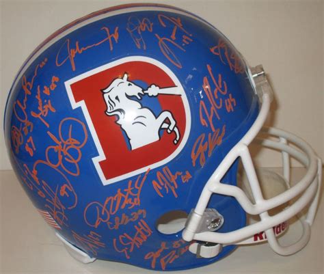 2013 Denver Broncos Team Autographed Riddell Full Size Throwback Football Helmet, Proof ...