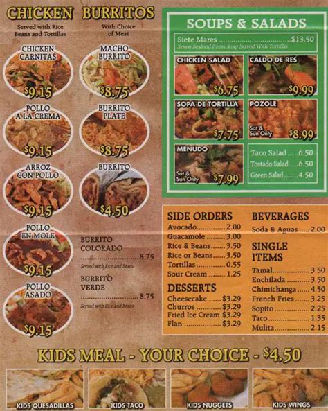 Menu at Taqueria Los Cazadores restaurant, Bremerton