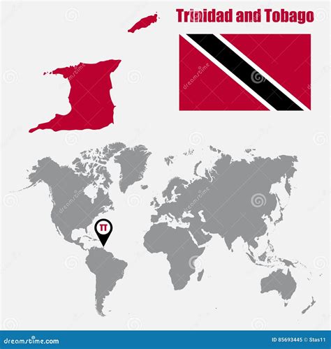 Trinidad and Tobago Map on a World Map with Flag and Map Pointer. Vector Illustration Stock ...