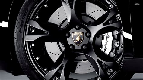 black Lamborghini wheel #tire #rim #black sports car #lamborghini #emblem #1080P #wallpaper # ...