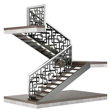 Staircase with laser cut metal balustrade panels 3D model | CGTrader