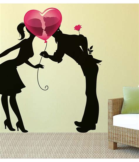 Stickerskart Multicolor Kissing Couple Silhouette And Heart Balloon Romantic Gifts Design Vinyl ...