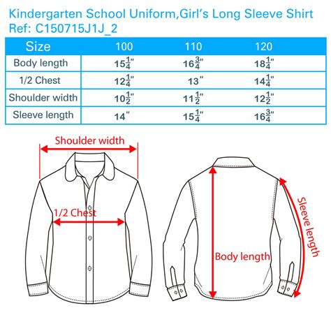 kindergarten uniforms size, kids' school uniforms size chart ...