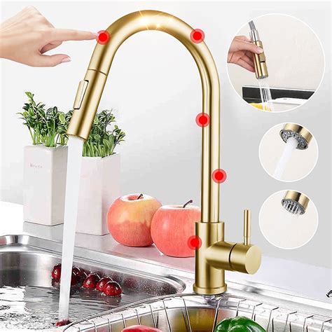 Touch Kitchen Faucet with Pull Down Sprayer, Single Handle Smart Kitchen Sink Faucets with Pull ...