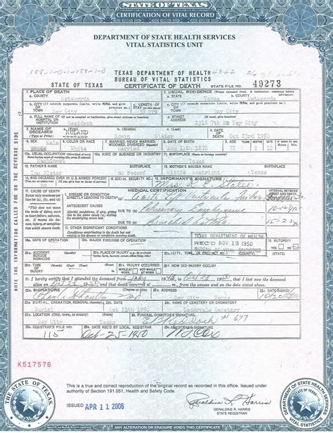 Texas Death Certificates | TUTORE.ORG - Master of Documents