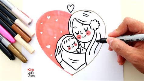 Cómo hacer un Dibujo del DIA DE LA MADRE: Mamá y su bebé formando un corazón (DIY)