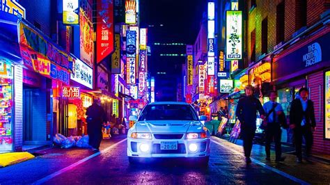 HD wallpaper: Mitsubishi Lancer Evo V, Japan, city, neon, night, Headlights | Wallpaper Flare