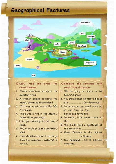 GEOGRAPHICAL FEATURES: English ESL worksheets pdf & doc