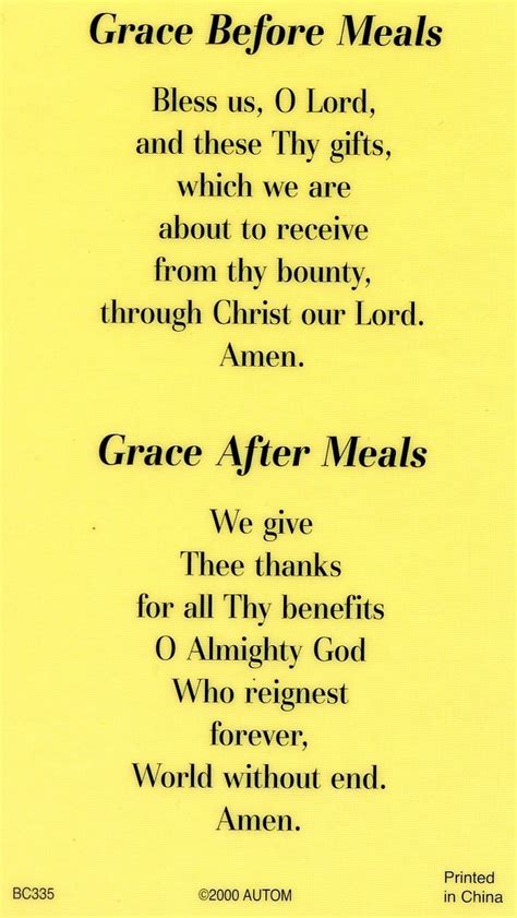 Grace Before and After Meals Holy Card Prayer Card pack | Etsy