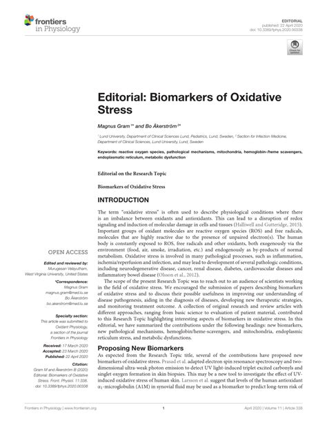 (PDF) Editorial: Biomarkers of Oxidative Stress