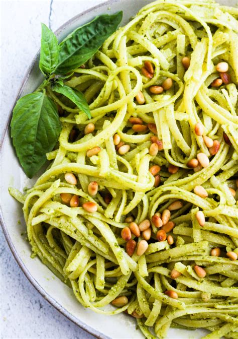 Vegan Pesto Fettuccine with Toasted Pine Nuts - The Buttered Gnocchi