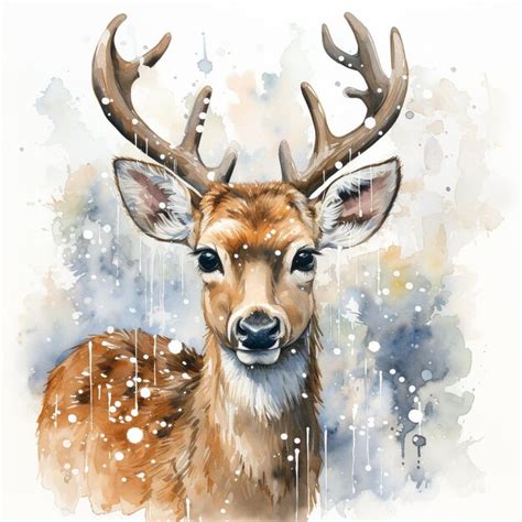 Premium Photo | Watercolor reindeer portrait